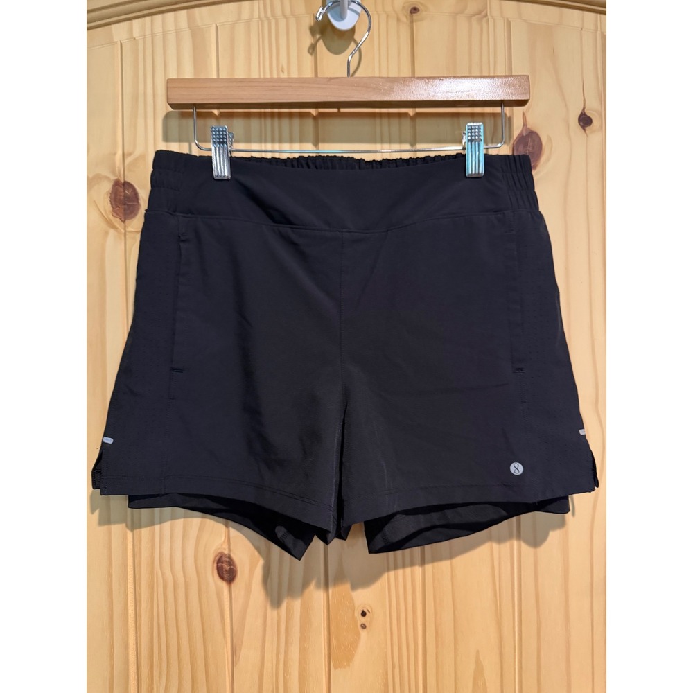 Layer 8 Womens Qwick-Dry Running Shorts Black Med Double Layer Athletic Pockets